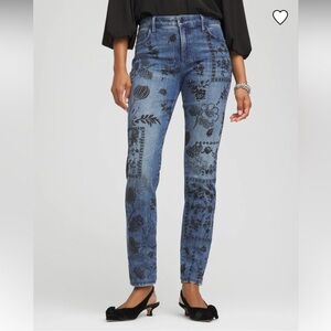 CHICO’S So Slimming Girlfriend Slim Leg Ankle Floral Print Jeans
